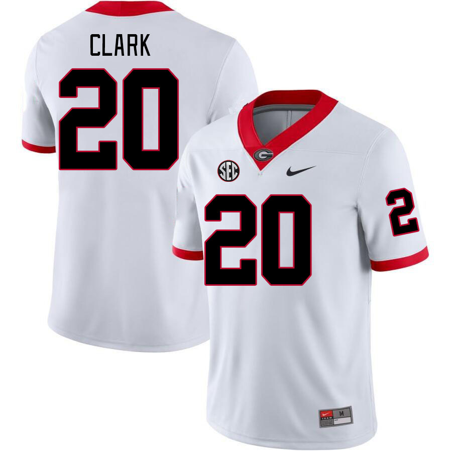 Georgia Bulldogs Men's Sevaughn Clark #20 White Stitched College UGA Football Jersey 23CO011RD